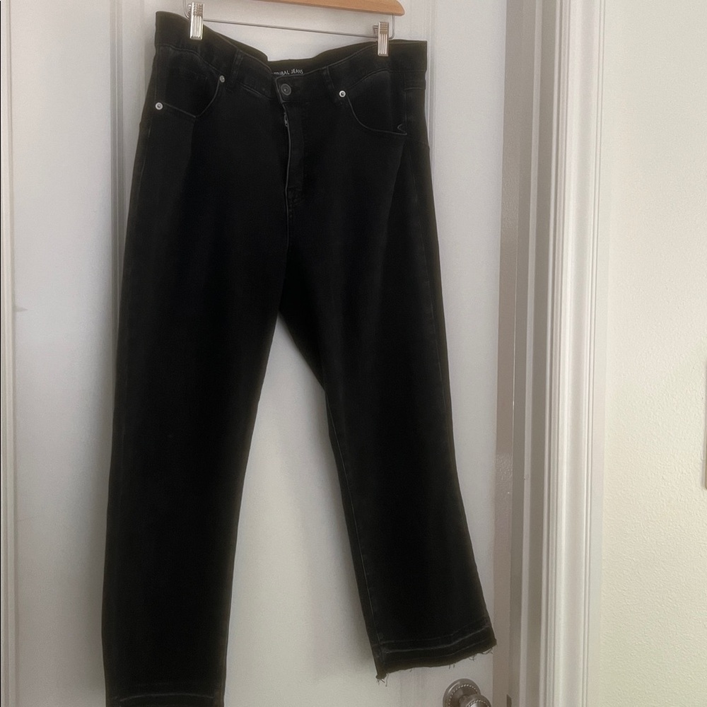Crop faded high rise Black Denim Jeans by Tribal Jeans with stretchy waist